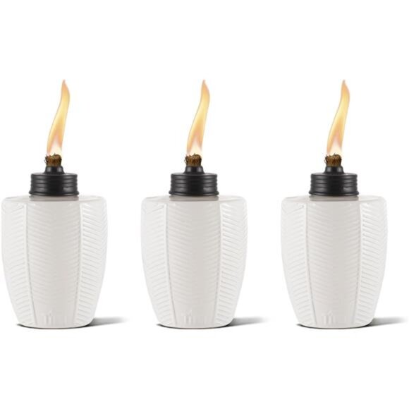 Table Torch Glass Herringbone Ivory - Decorative Table Top Torches - Picture 1 of 7